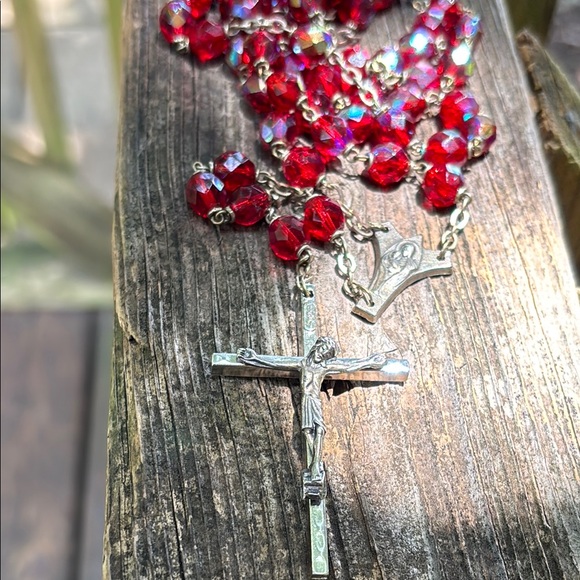 Ruby Glass Beaded Rosary - Picture 1 of 7